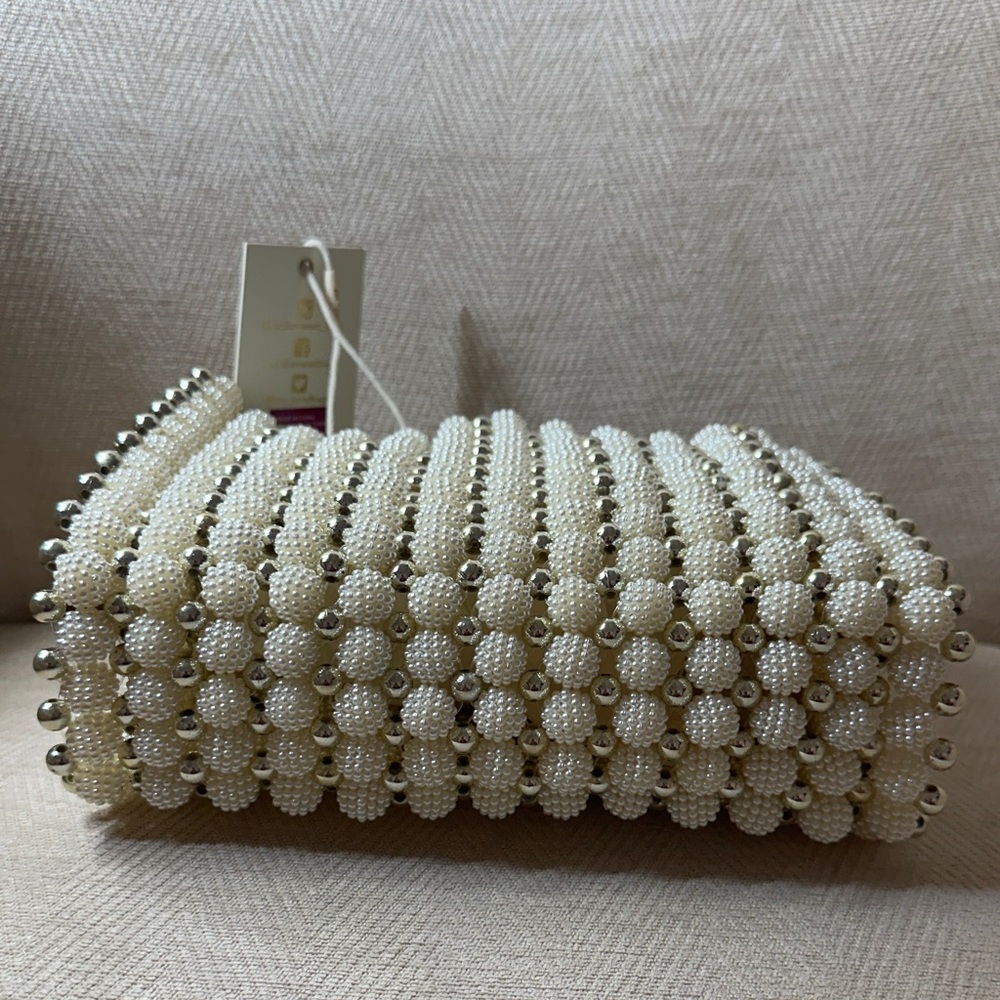 Evening Bag Madison West Silver and Pearl Beaded Mini Bag - Picture 6 of 8